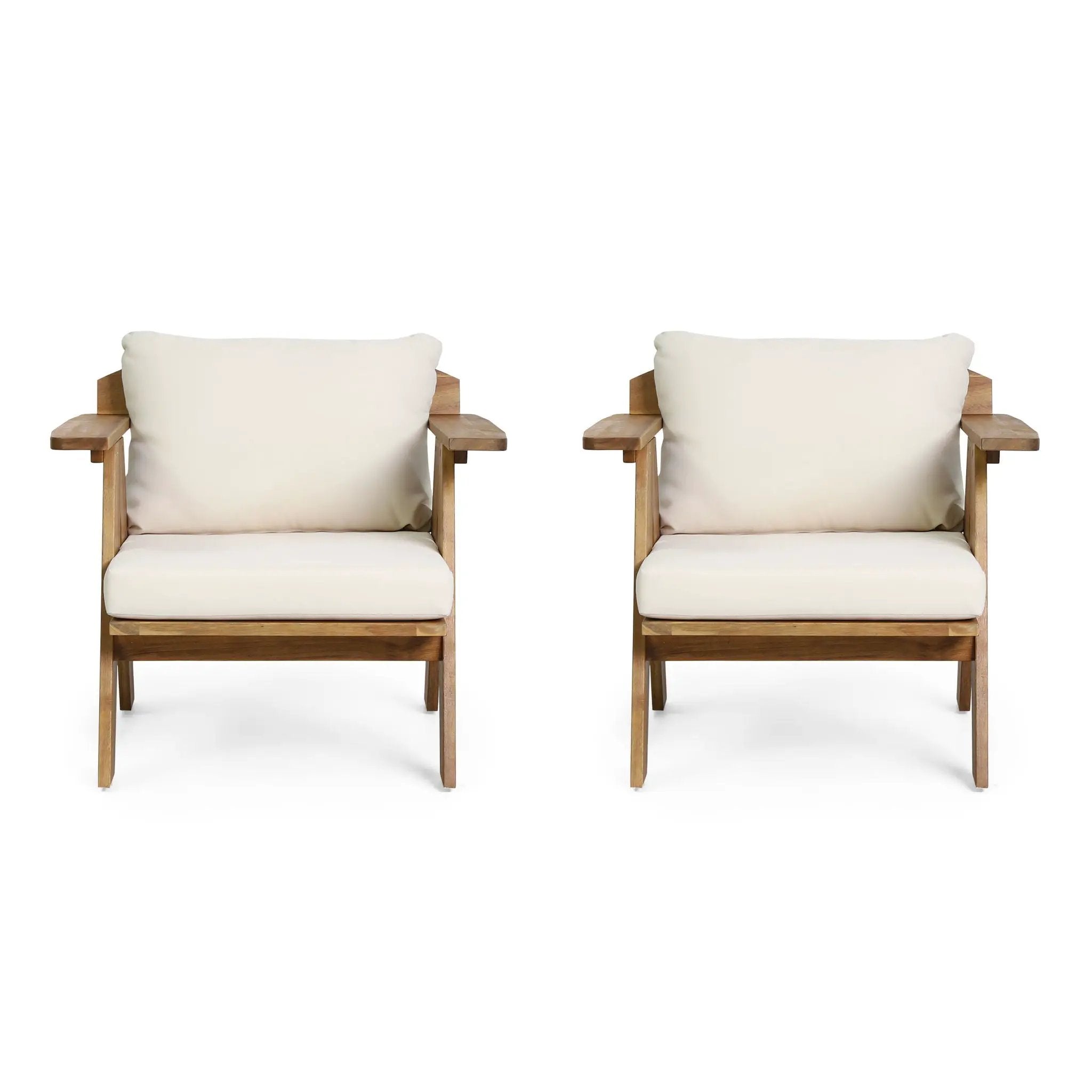 Outdoor Acacia Wood Club Chairs With Cushions (Set of 2) - Teak / Beige by HouseOfZazla