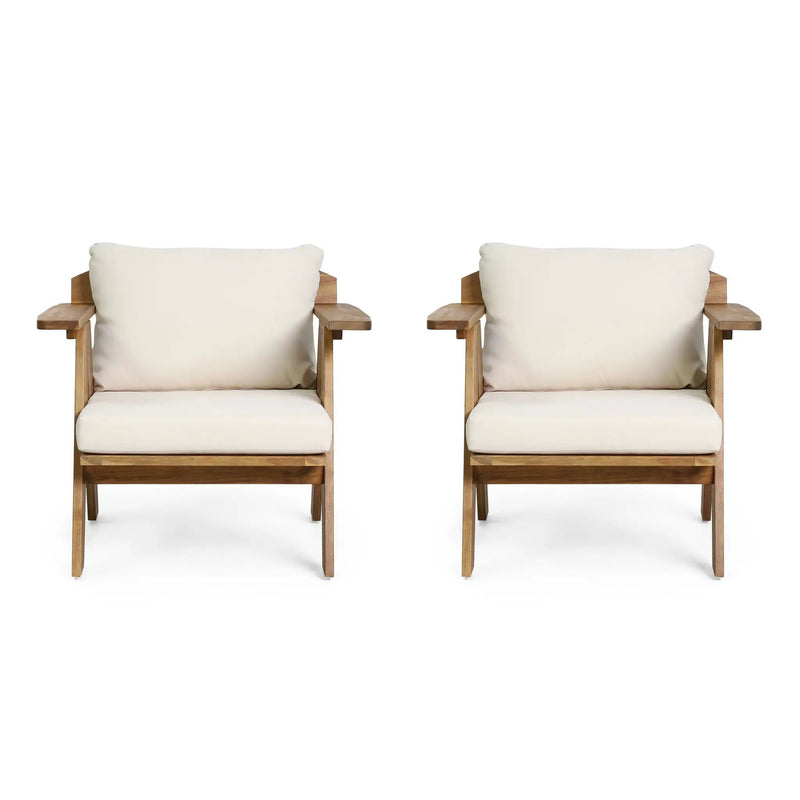 Outdoor Acacia Wood Club Chairs With Cushions (Set of 2) - Teak / Beige by HouseOfZazla