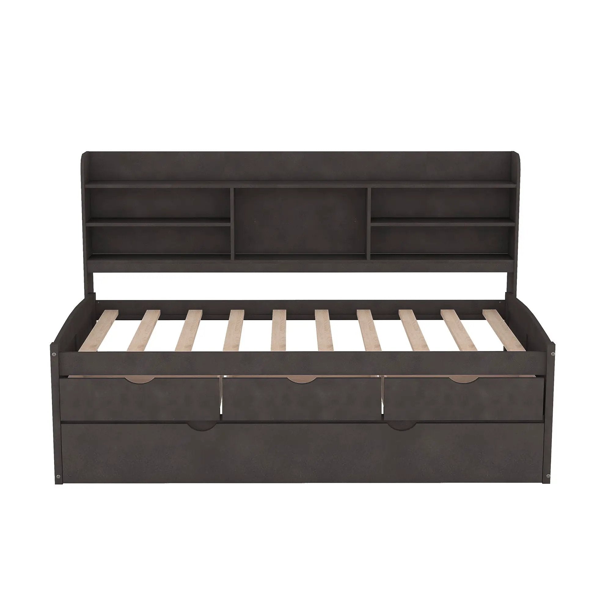Captain Bed With Built In Bookshelves, 3 Storage Drawers, And Trundle by Unique Piece Furniture