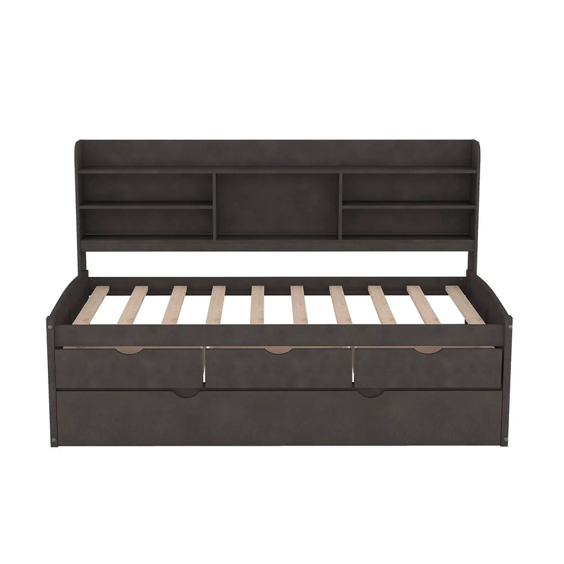 Captain Bed With Built In Bookshelves, 3 Storage Drawers, And Trundle by Unique Piece Furniture