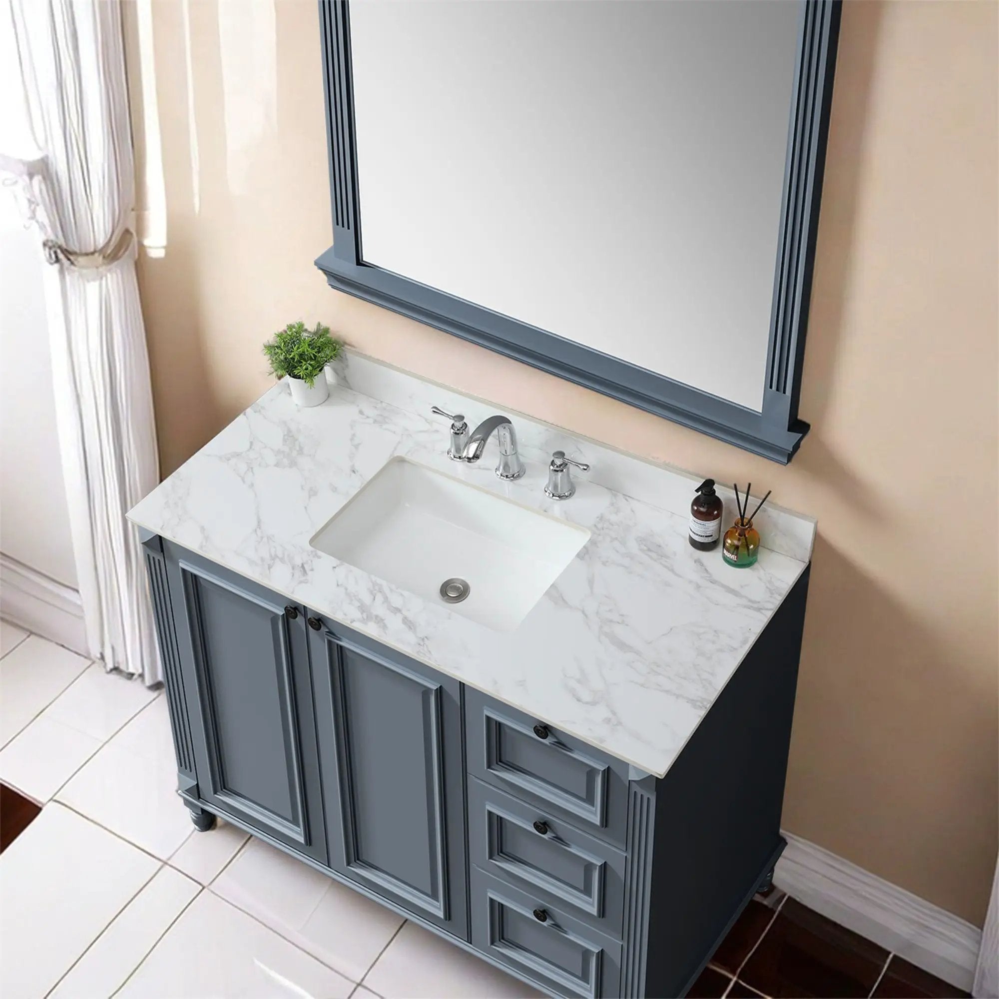Elegant Sintered Stone Bathroom Vanity Top With Rectangular Undermount Ceramic Sink by HouseOfZazla