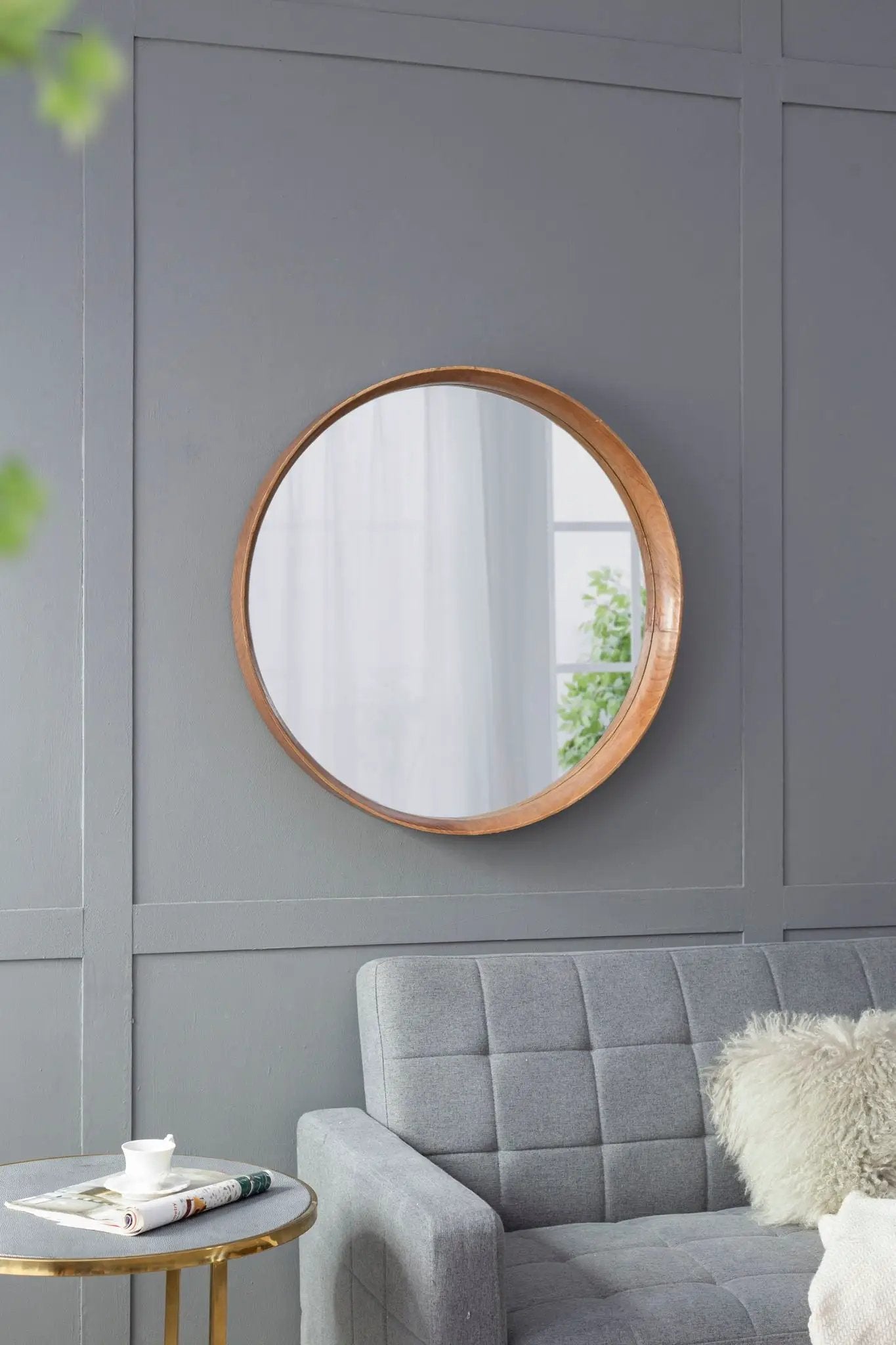 Round Wood Mirror, Wall Mounted Mirror Home Decor For Bathroom Living Room by HouseOfZazla