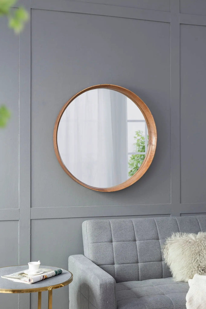 Round Wood Mirror, Wall Mounted Mirror Home Decor For Bathroom Living Room by HouseOfZazla