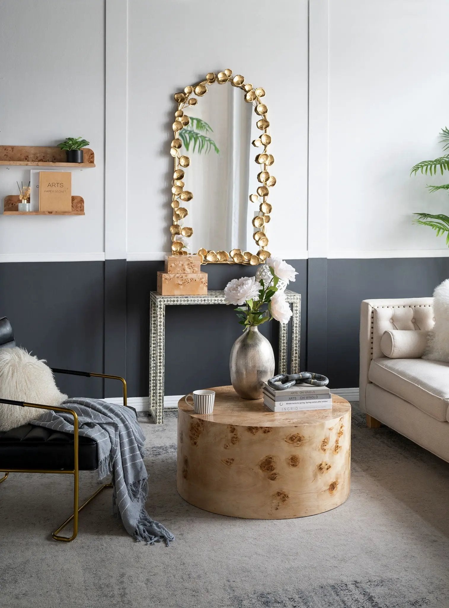 Full Length Arched Wall Mirror With en Leaf Accents Decorative Mirror For Living Room Bedroom - Gold by HouseOfZazla