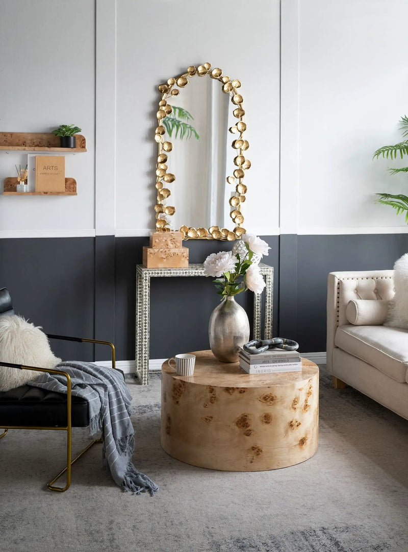 Full Length Arched Wall Mirror With en Leaf Accents Decorative Mirror For Living Room Bedroom - Gold by HouseOfZazla