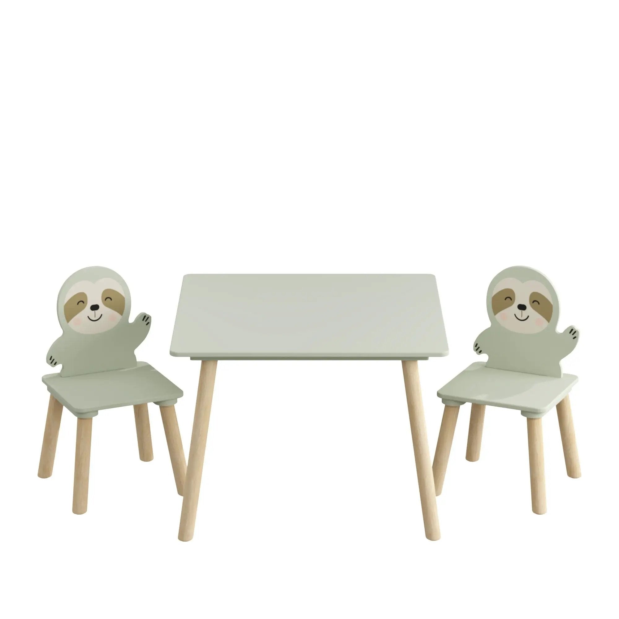 Sloth Themed Table And Chair Set With 2 Cute Animal Chairs - Natural Wood / Sage Green by HouseOfZazla