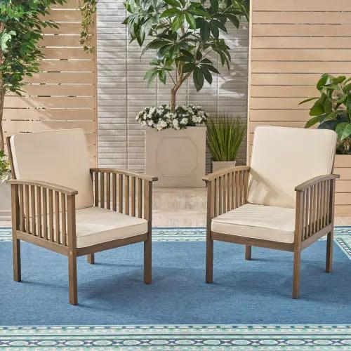 Patio Set Outdoor Acacia Wood Furniture Sets - Modern Club Chair Conversation Sets with Patio Dining Table by HouseOfZazla