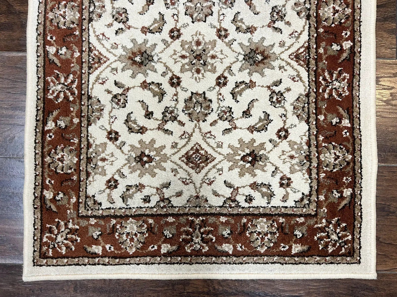 Runner Rug 2 x 7.6, Skinny Runner, Oriental Rug for Hallway, Ivory & Rust Red, Floral Allover by Jewel Rugs