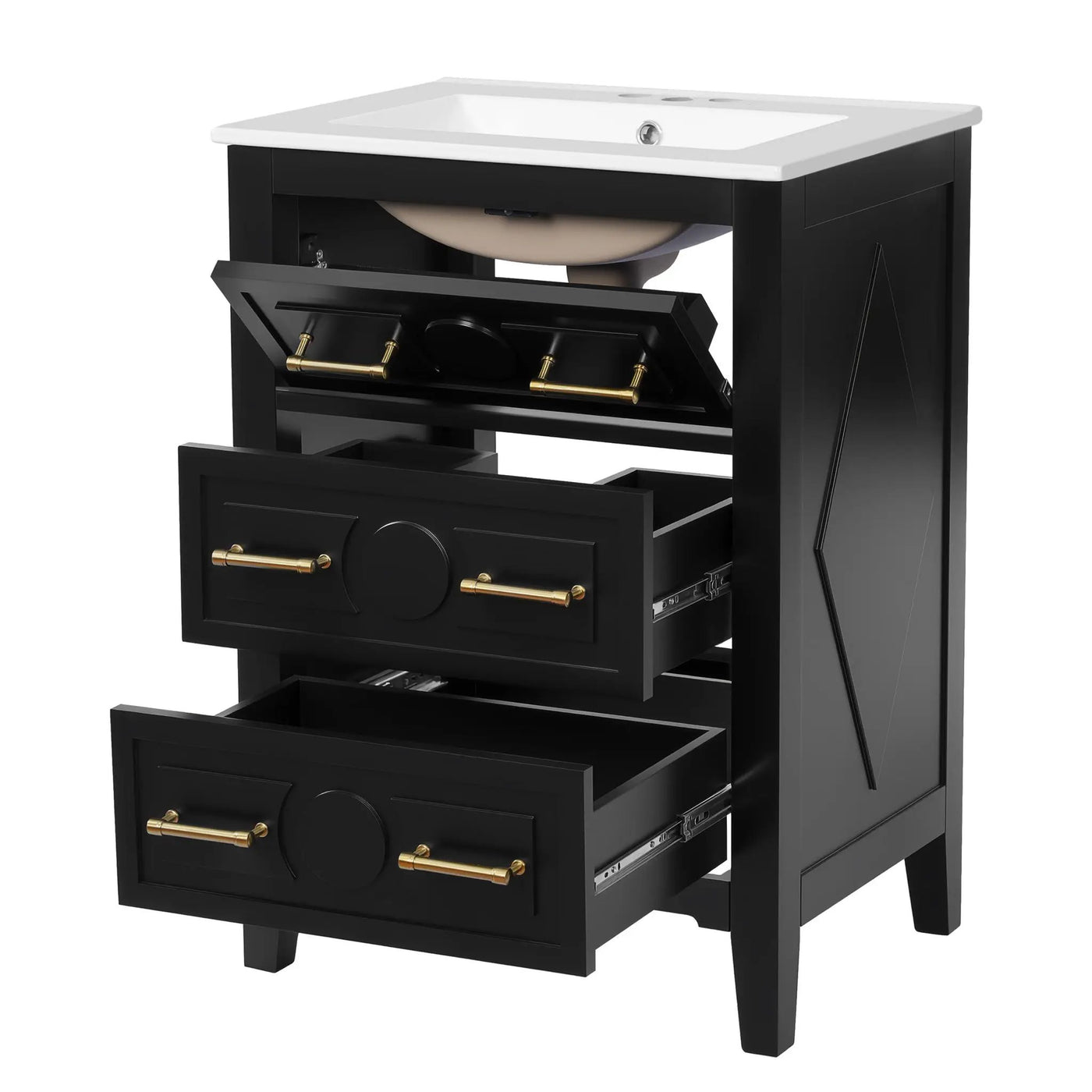 Bathroom Vanity With Sink, Free Standing Single Set, 3 Drawer Storage Cabinet by Unique Piece Furniture