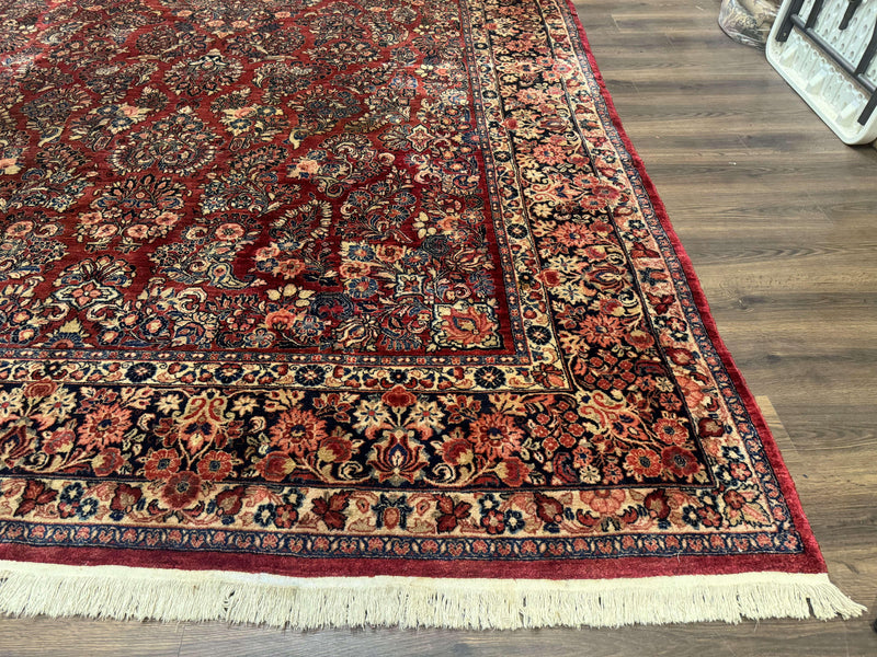 Large Persian Sarouk Rug 10x17, Palace Size Antique Persian Carpet, Red, Floral Allover, Traditional Persian Rug, Oversize Handmade Wool Rug by Jewel Rugs