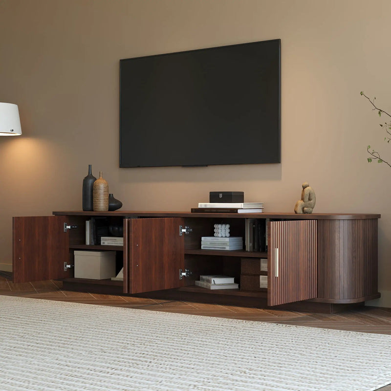 70" TV Stand With Ample Storage, Refined Curved Corners - Dark Brown by Unique Piece Furniture