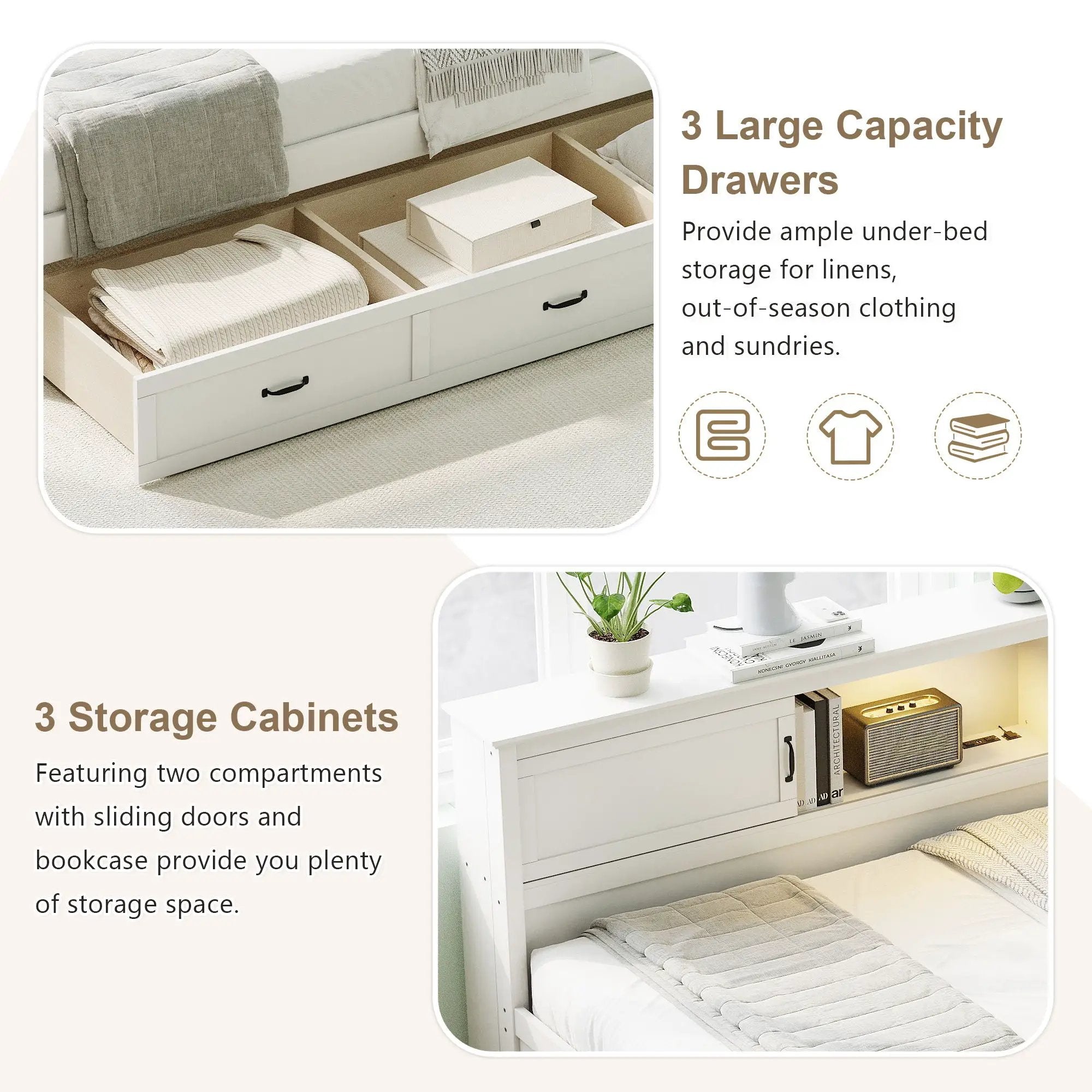 Twin Size L - Shaped Captain Bed With Drawer And Bookcase, LED Downlight And USB Charging Station - White by HouseOfZazla
