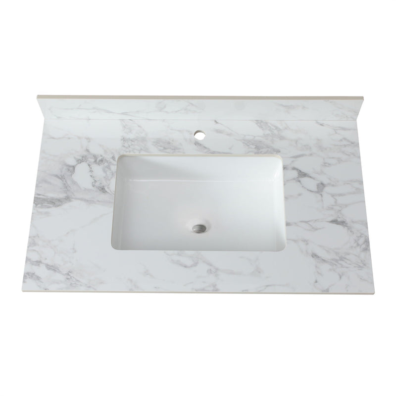 Elegant Bathroom Vanity Top With Rectangular Ceramic Sink And Backsplash by HouseOfZazla