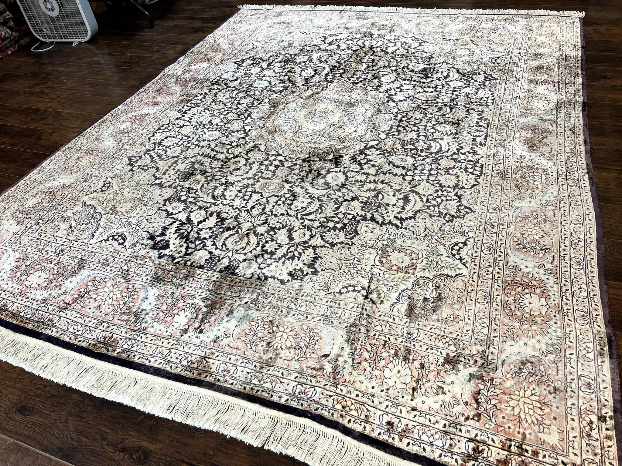 Silk Indian Kashmiri Rug 8x10, Floral Medallion, Indo Persian Carpet, Handmade Vintage Silk Rug by Jewel Rugs