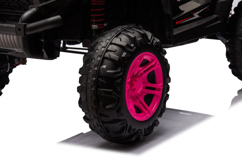 12V7A*1 30W*4 Four-Wheel Drive Seat One Button Start, Forward And Backward, High And Low Speed, Music, Front Light, Power Display, Two Doors Can Open, 2.4G R / C, Seat Belt Four Wheel Absorber by HouseOfZazla