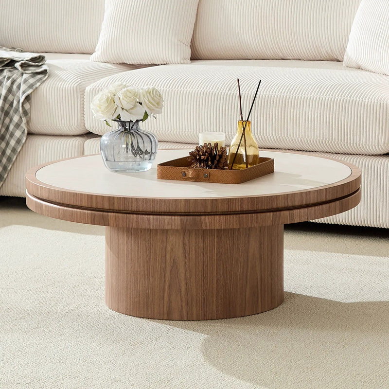 35.43 Inch Coffee Table with Sintered Stone Tabletop in Walnut by HouseOfZazla