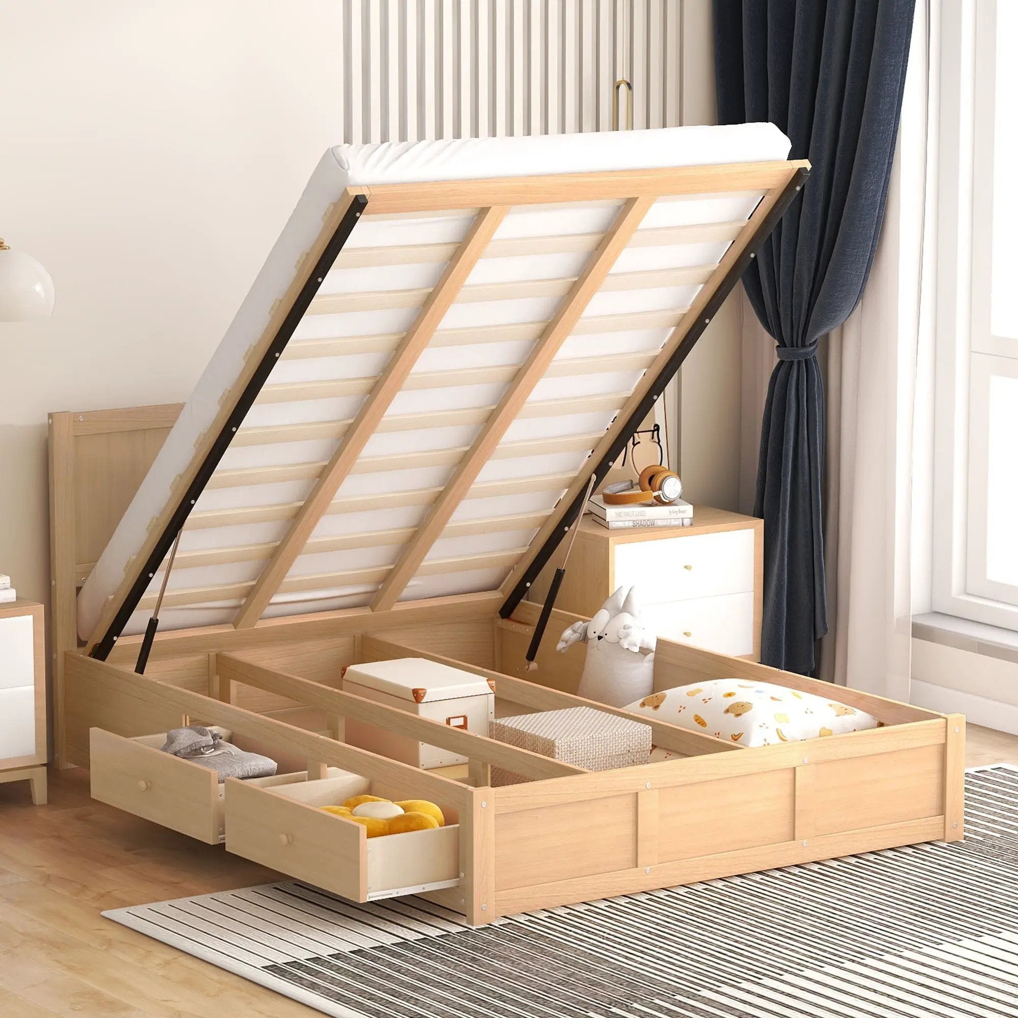 Platform Bed With Underneath Storage And 2 Drawers