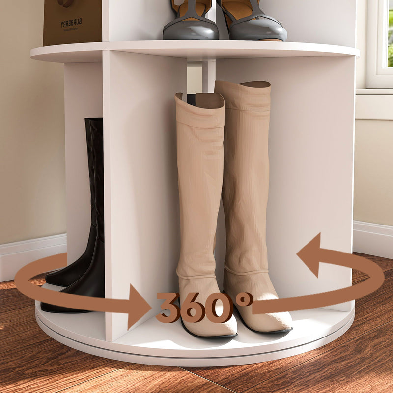 6 Tier Spinning Shoe Rack, Free Standing 360° Revolving Shoe Organizer - White by HouseOfZazla