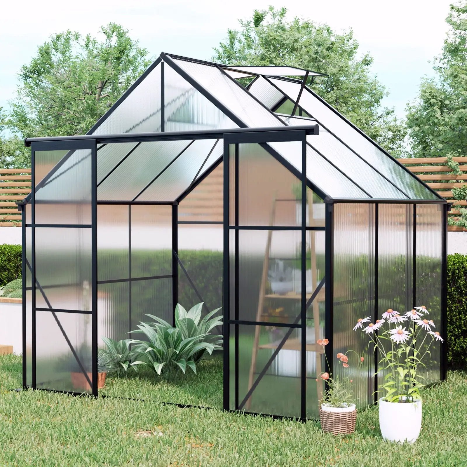 Double Door Polycarbonate house Raised Base And Anchor Aluminum Heavy Duty Walk In houses For Outdoor Backyard In All Season by HouseOfZazla