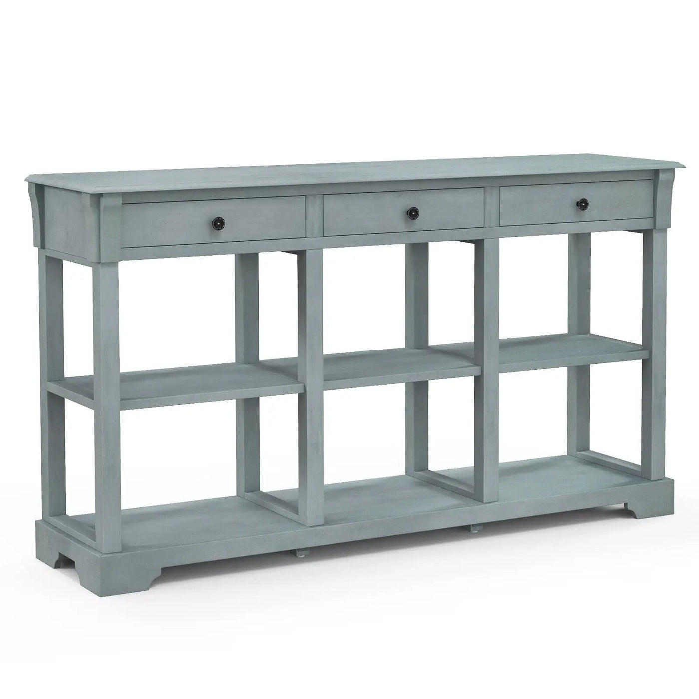 58 Inch Retro Console Table with 3 Drawers and Open Shelves Rectangular Entryway Table by DirectDeals