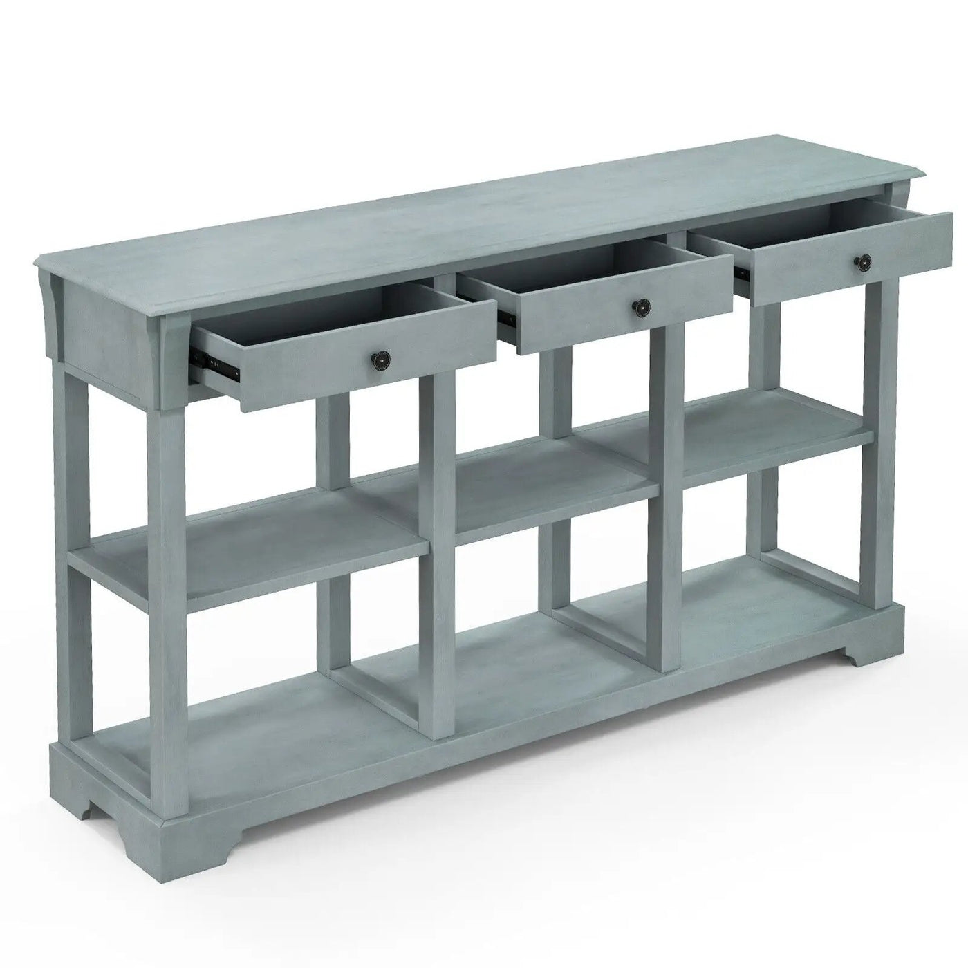 58 Inch Retro Console Table with 3 Drawers and Open Shelves Rectangular Entryway Table by DirectDeals