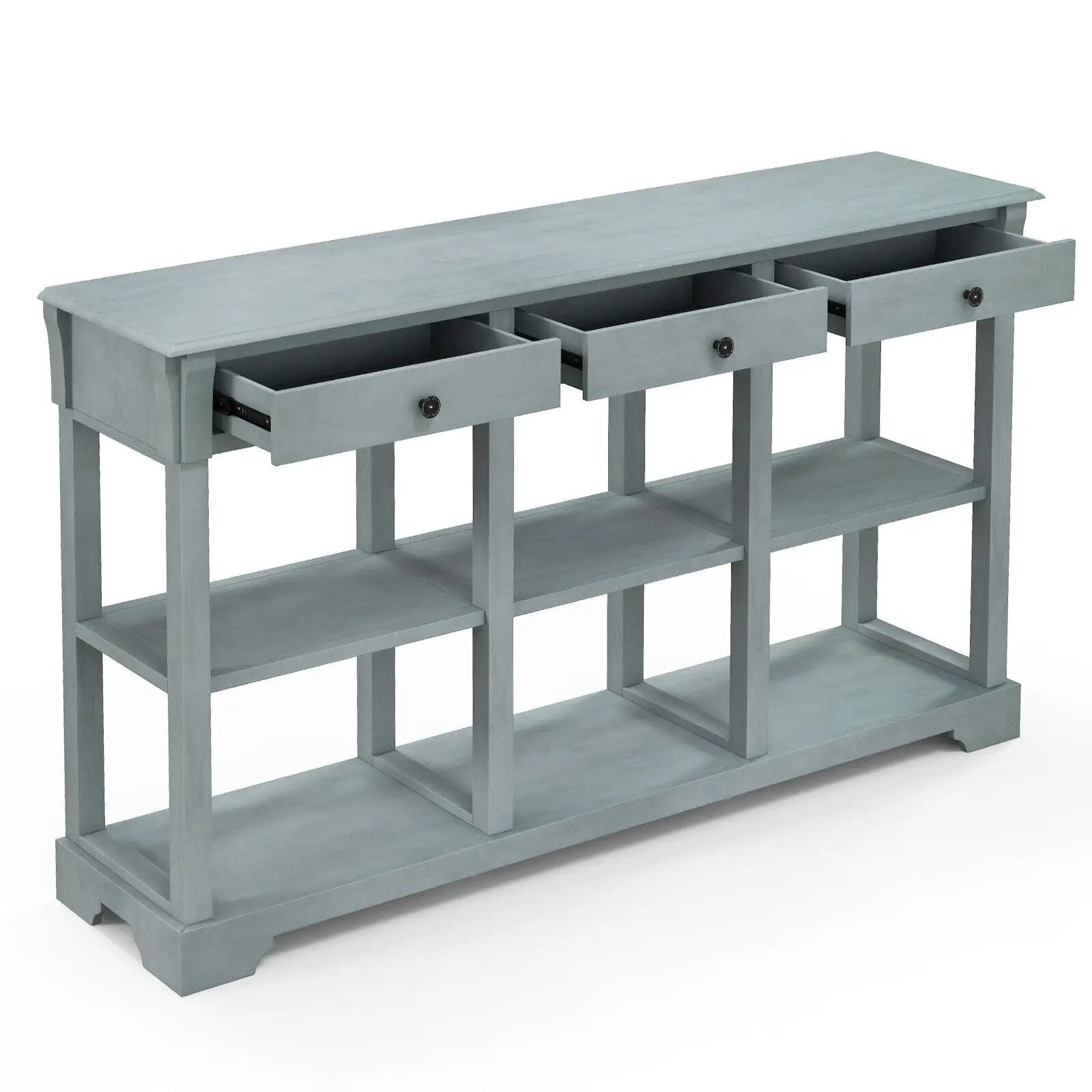 58 Inch Retro Console Table with 3 Drawers and Open Shelves Rectangular Entryway Table by DirectDeals