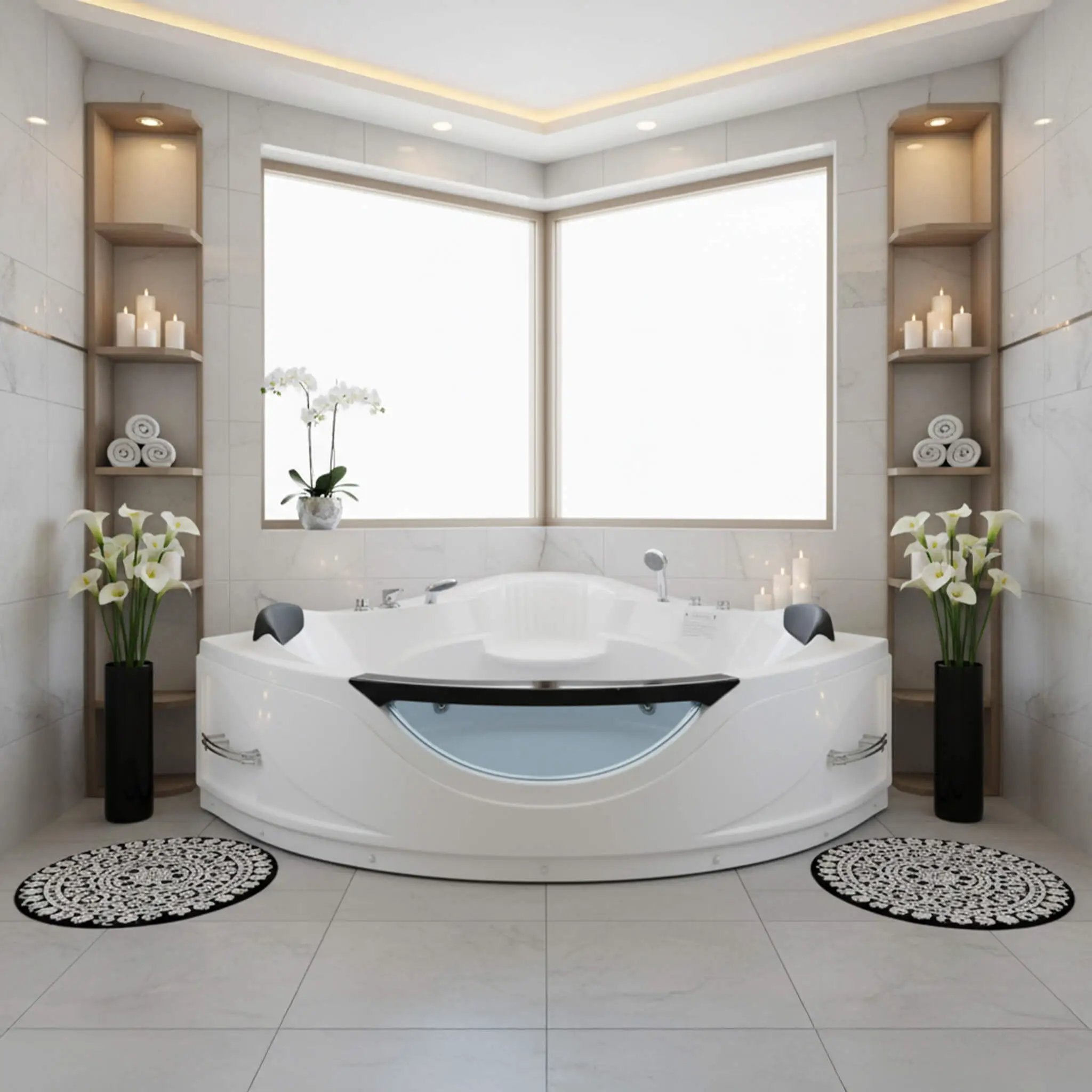 Nuvia Celestia 59-Inch 2-Person Luxury Corner Whirlpool Jetted Bathtub (SAK97310) by SAKSBY WHOLESALE