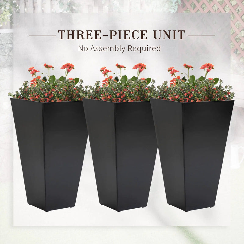 Outsunny - Outdoor Planters (Set of 3) Large Taper Planters With Drainage Holes And Plug, Faux Wood Plastic Flower Pots For Outdoor, Indoor, Garden, Patio by Unique Piece Furniture