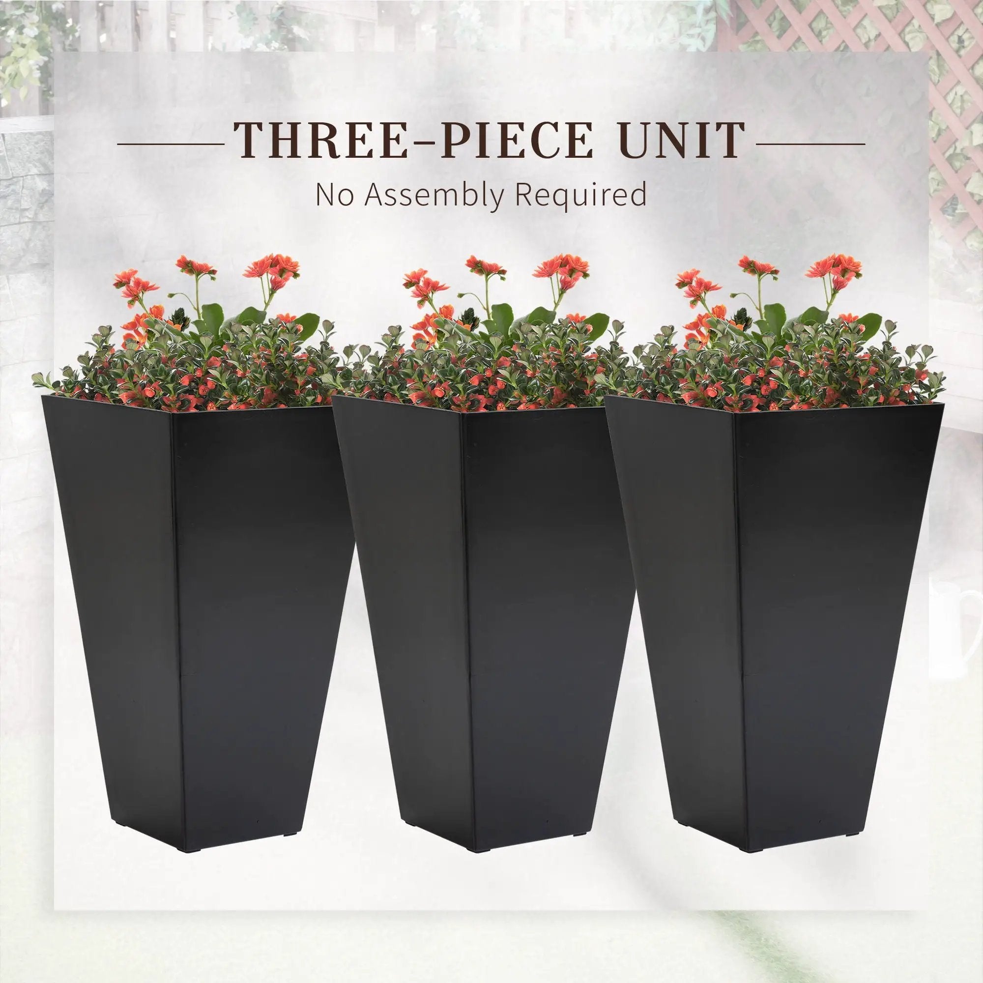 Outsunny - Outdoor Planters (Set of 3) Large Taper Planters With Drainage Holes And Plug, Faux Wood Plastic Flower Pots For Outdoor, Indoor, Garden, Patio by Unique Piece Furniture