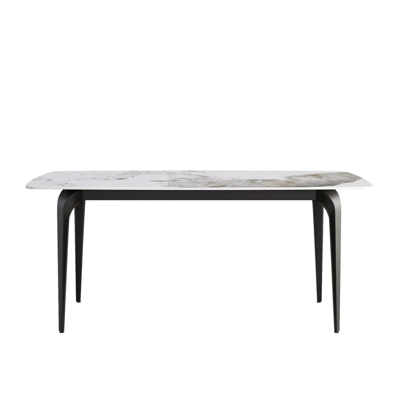 70.87" Modern Artificial Stone Pandora White Curved Black Metal Leg Dining Table - Antique White by Unique Piece Furniture