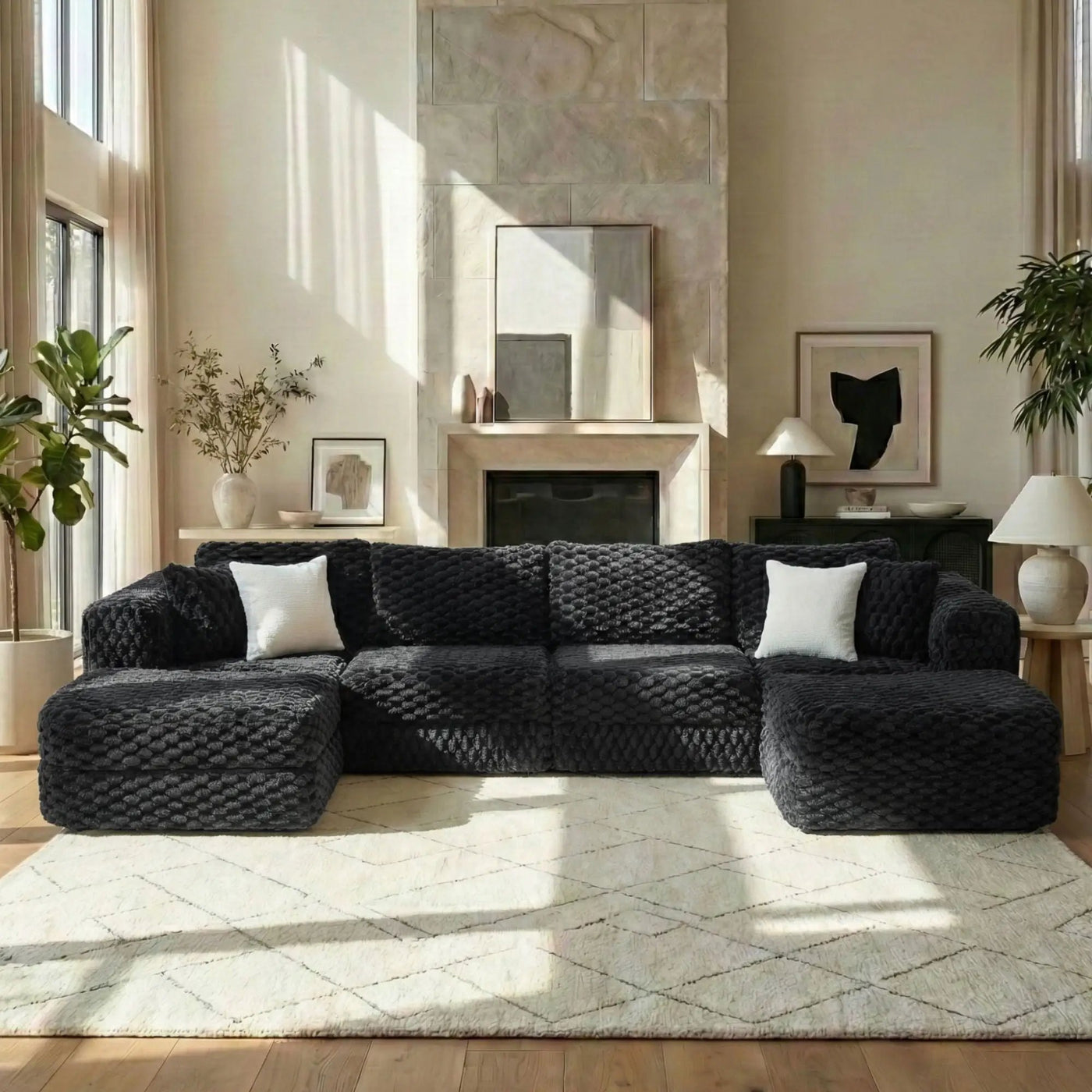 Modular Sectional Sofa, Boneless Couch With 2 Movable Ottomans by HouseOfZazla