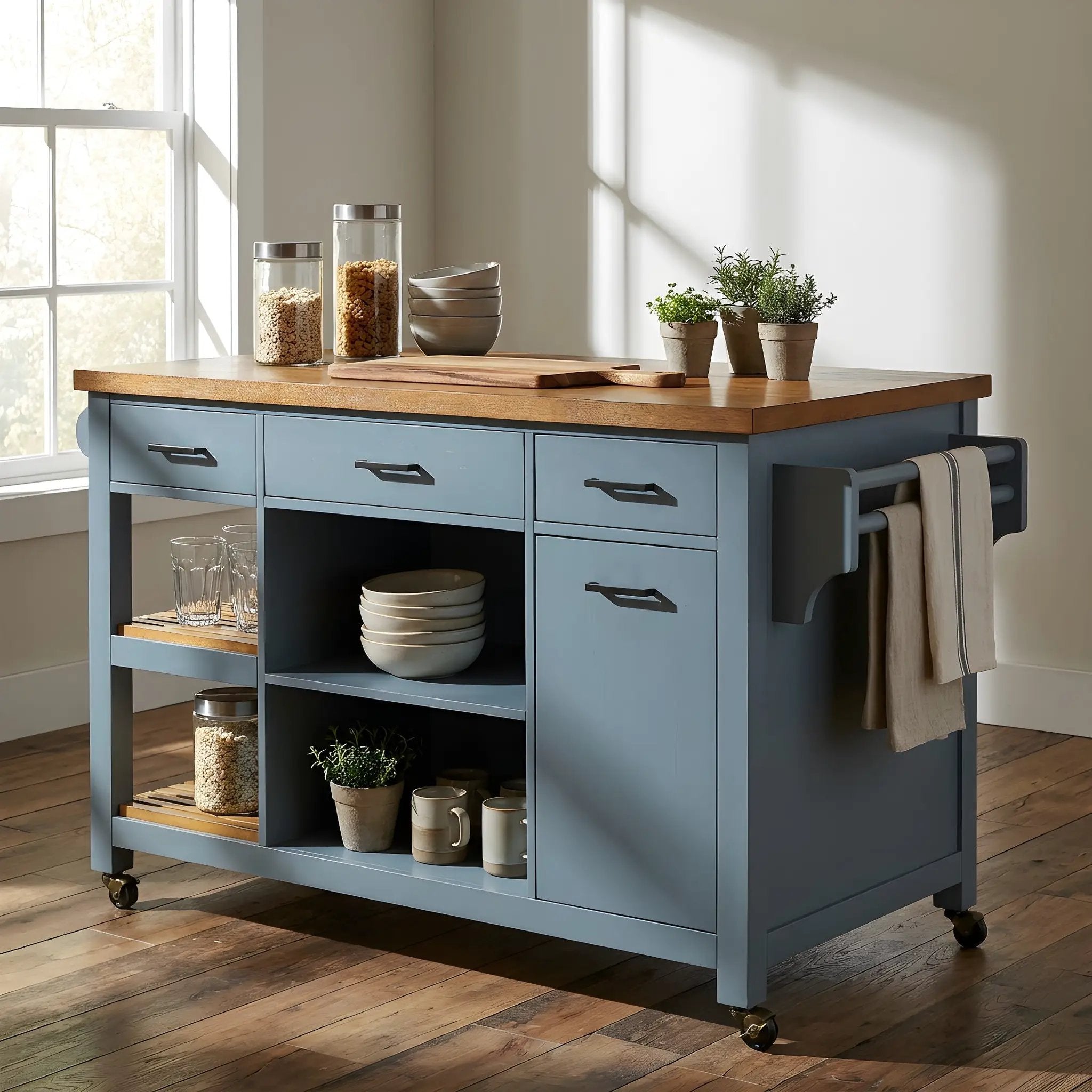 52" Kitchen Island Cart with Rubber Wood Top by HouseOfZazla