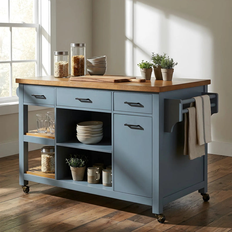 52" Kitchen Island Cart with Rubber Wood Top by HouseOfZazla