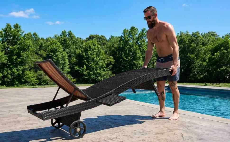 K&K 80'' Patio Wicker Chaise Lounge Chairs Set of 2 by HouseOfZazla