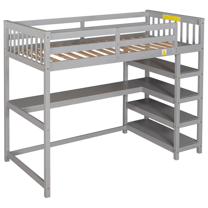 Loft Bed With Storage Shelves And Under Bed Desk by Unique Piece Furniture