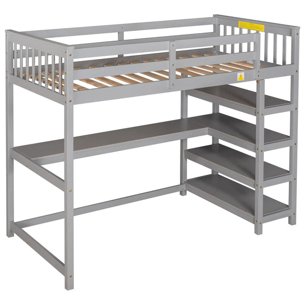Loft Bed With Storage Shelves And Under Bed Desk
