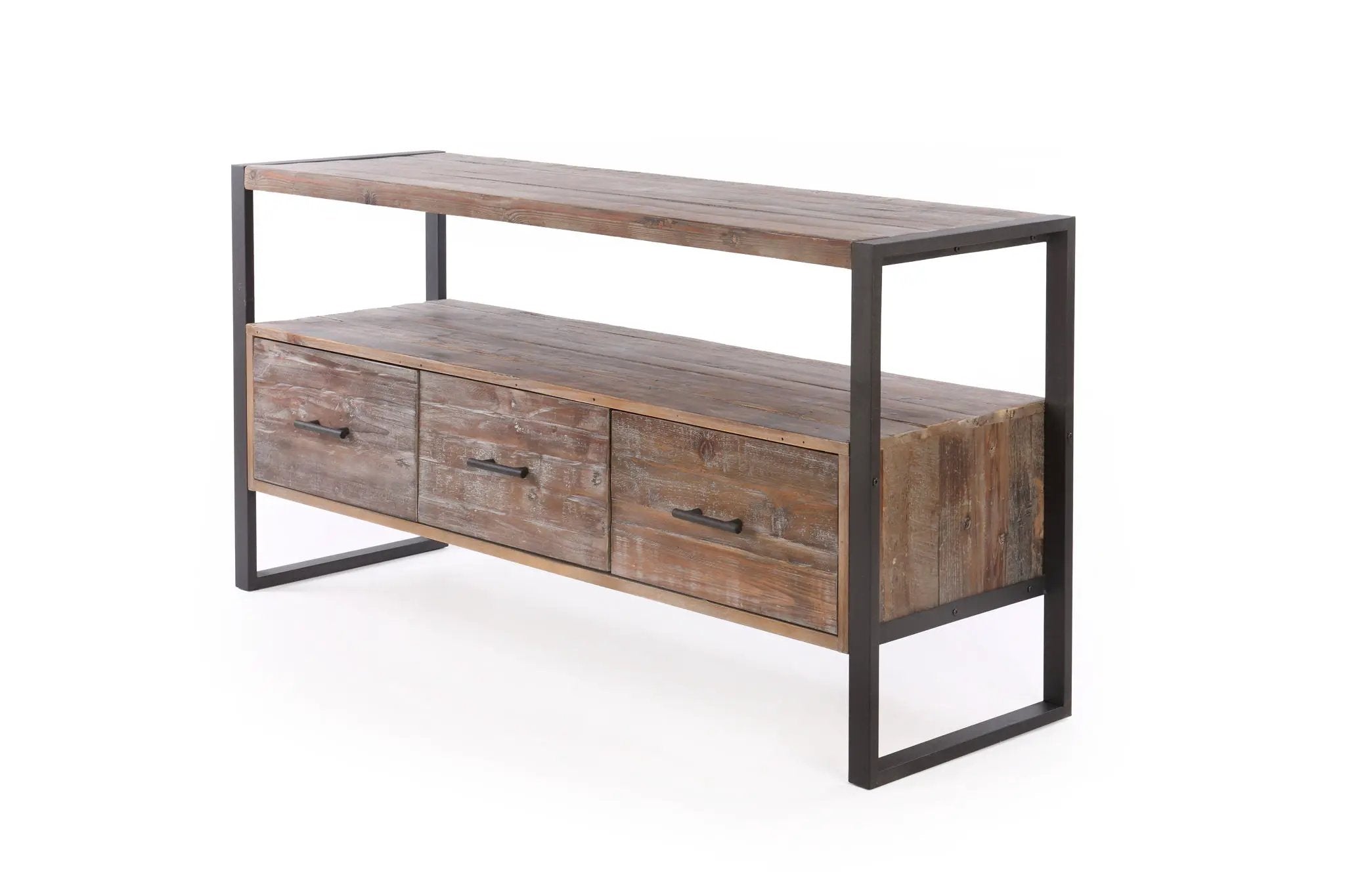 Reclaimed Wood Media TV Console Table With 3 Drarwer, Open Shelf - Antique Gray by Unique Piece Furniture