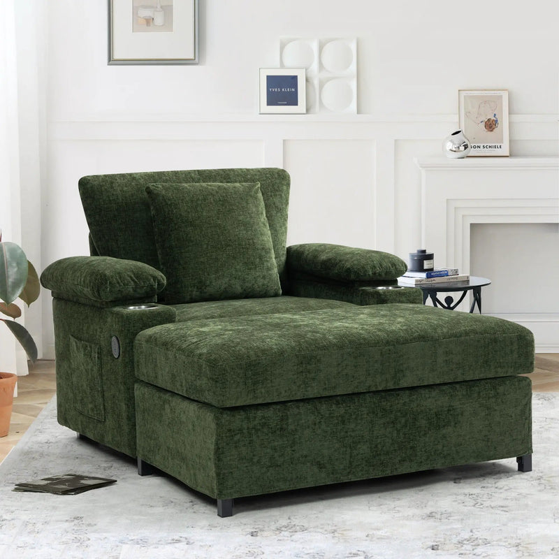 Fabric Sofa Bed With Cupholders And USB Charging Ports Chair For Living Room by HouseOfZazla