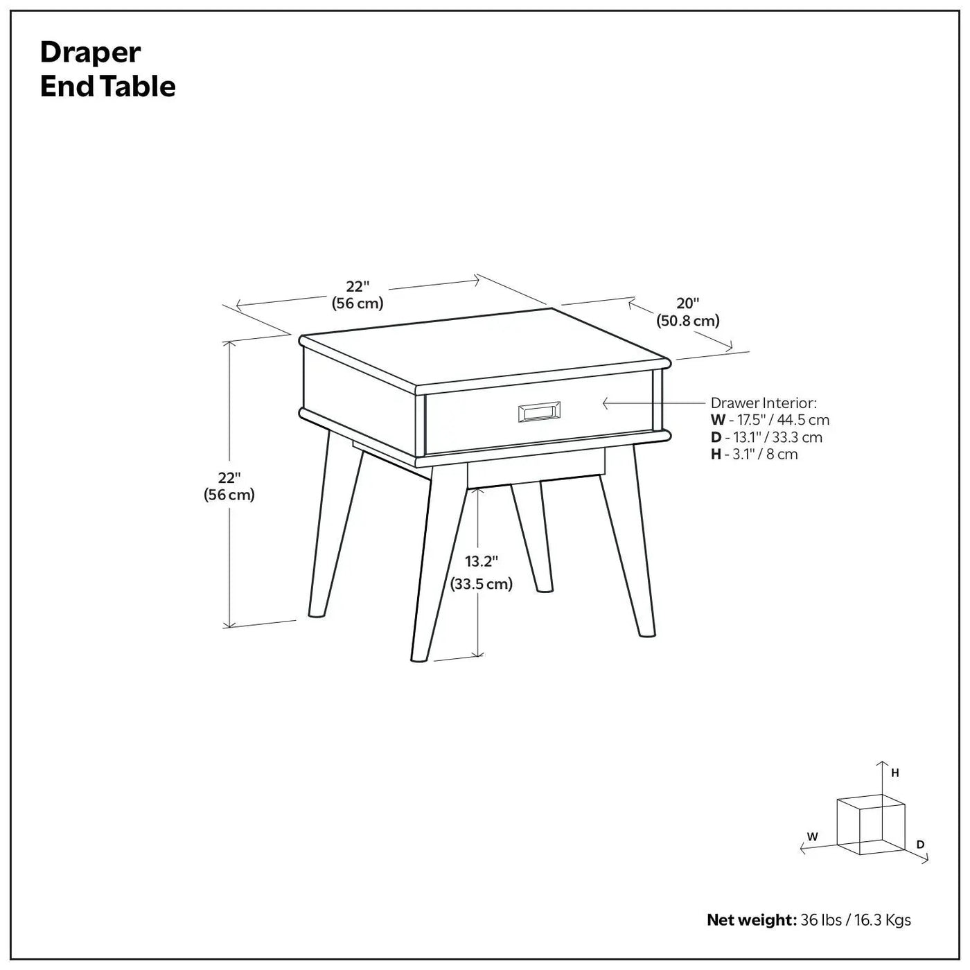 Draper - Handcrafted Mid Century End Table by Unique Piece Furniture