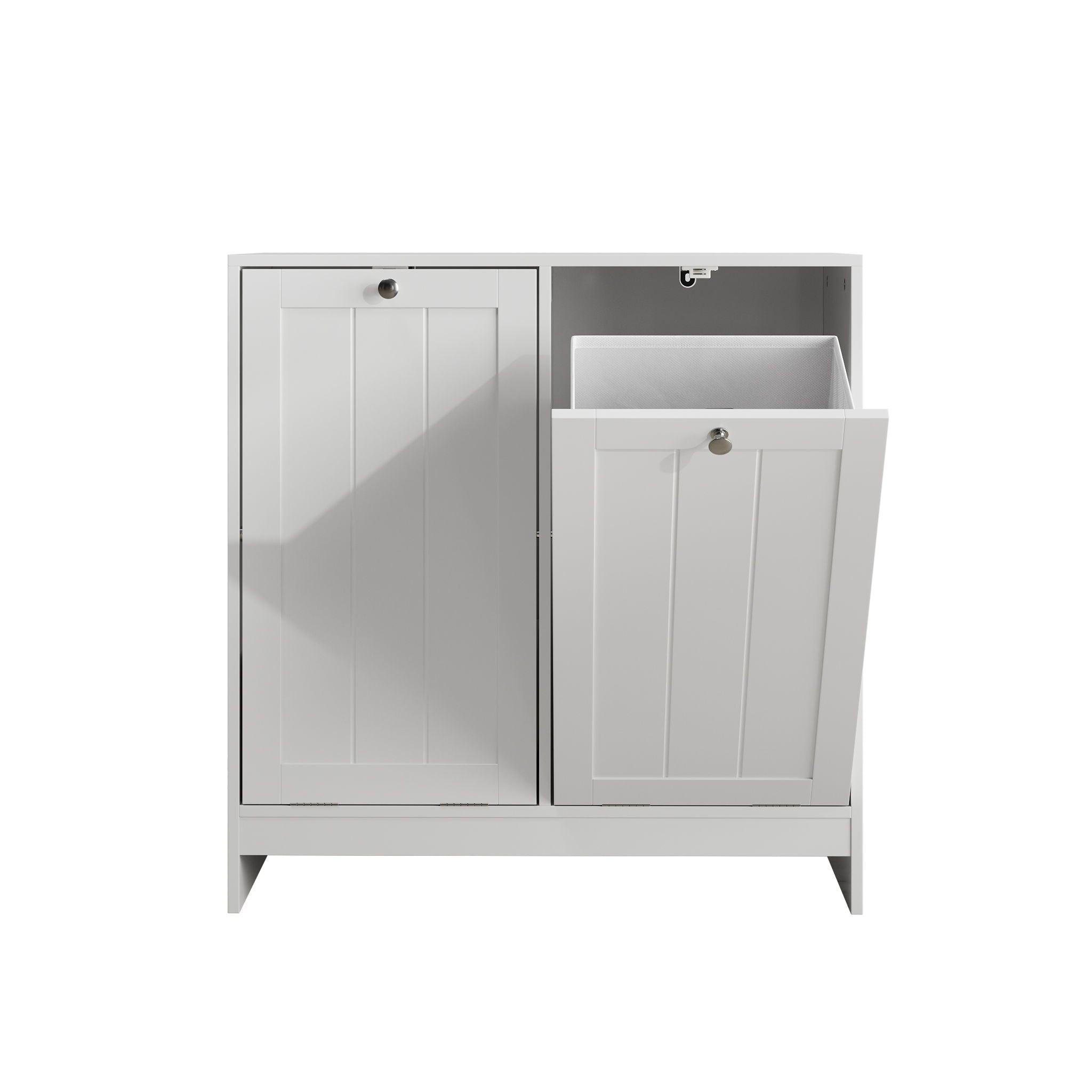 Tilted Laundry Hamper With Removable Basket, Hidden Storage Cabinet, Home Organizer For Bathroom - White by HouseOfZazla