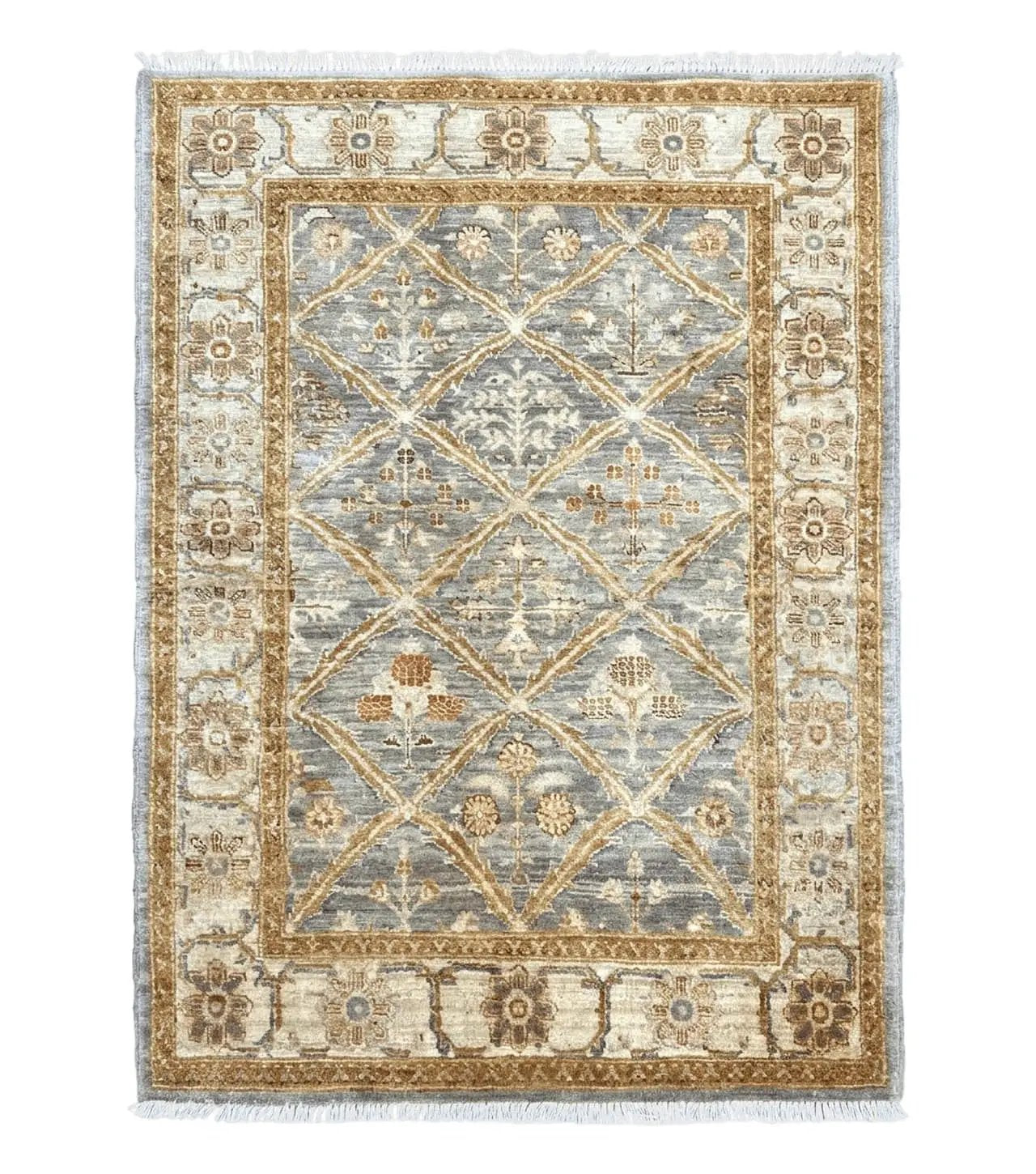 Pakistani Peshawar Rug 3.6 x 5, Safavieh Wool Handmade Hand Knotted Vintage Rug, Panel Design Oriental Carpet, Pair C by Jewel Rugs