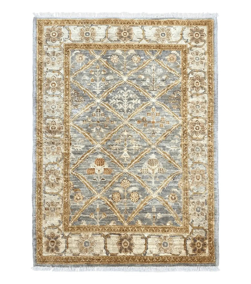 Pakistani Peshawar Rug 3.6 x 5, Safavieh Wool Handmade Hand Knotted Vintage Rug, Panel Design Oriental Carpet, Pair C by Jewel Rugs
