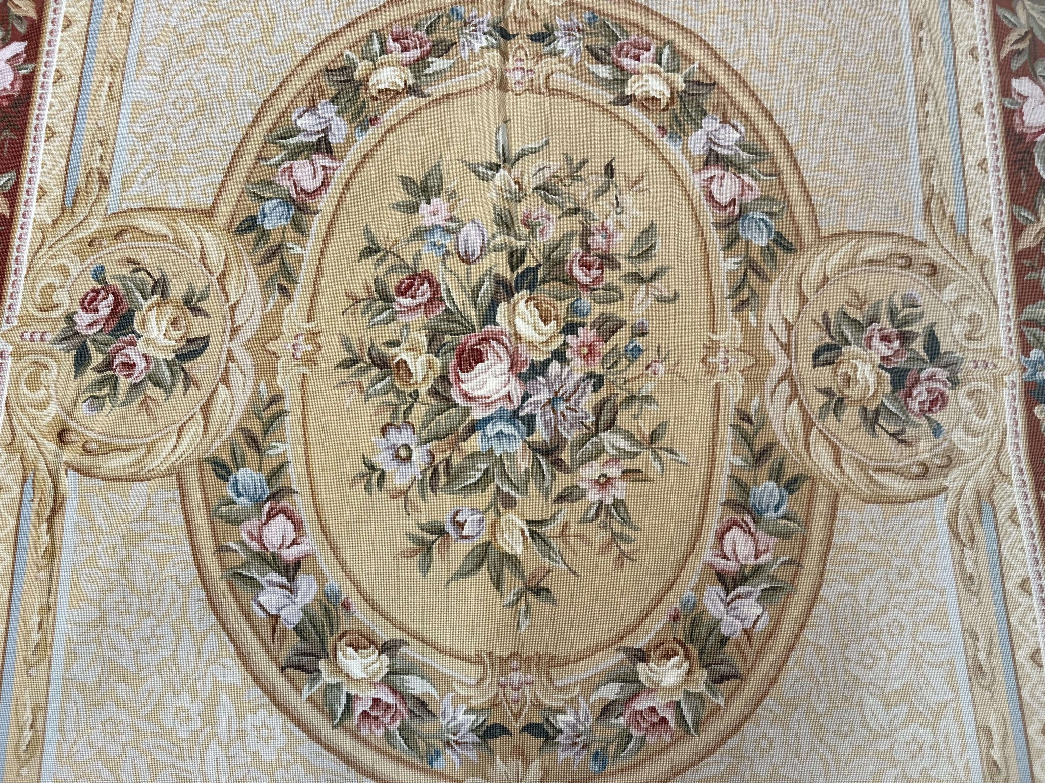 Needlepoint Rug 8x10, Aubusson Savonnerie European Carpet, Floral, Elegant by Jewel Rugs