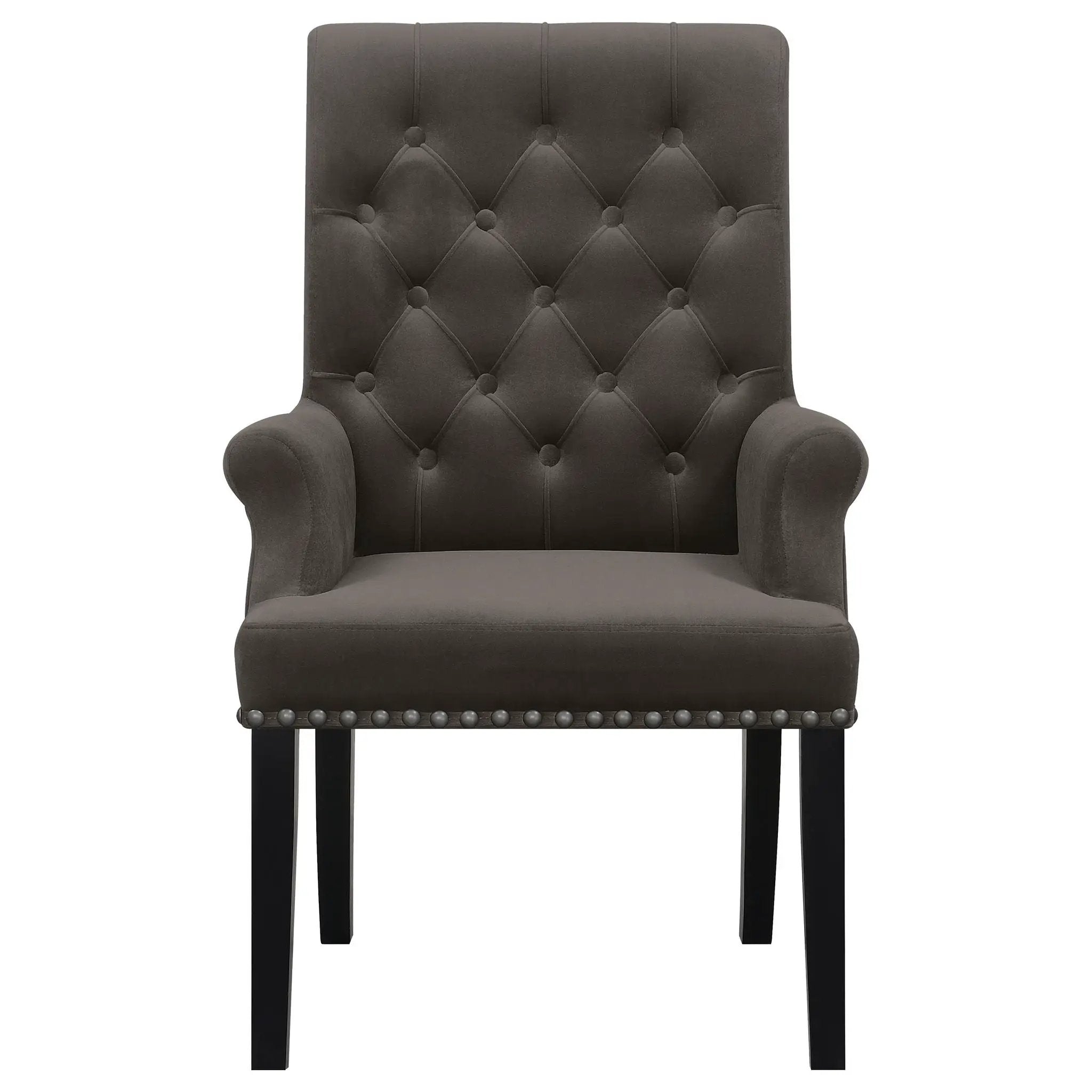Alana Velvet Upholstered Dining Arm Chair Brown by Unique Piece Furniture