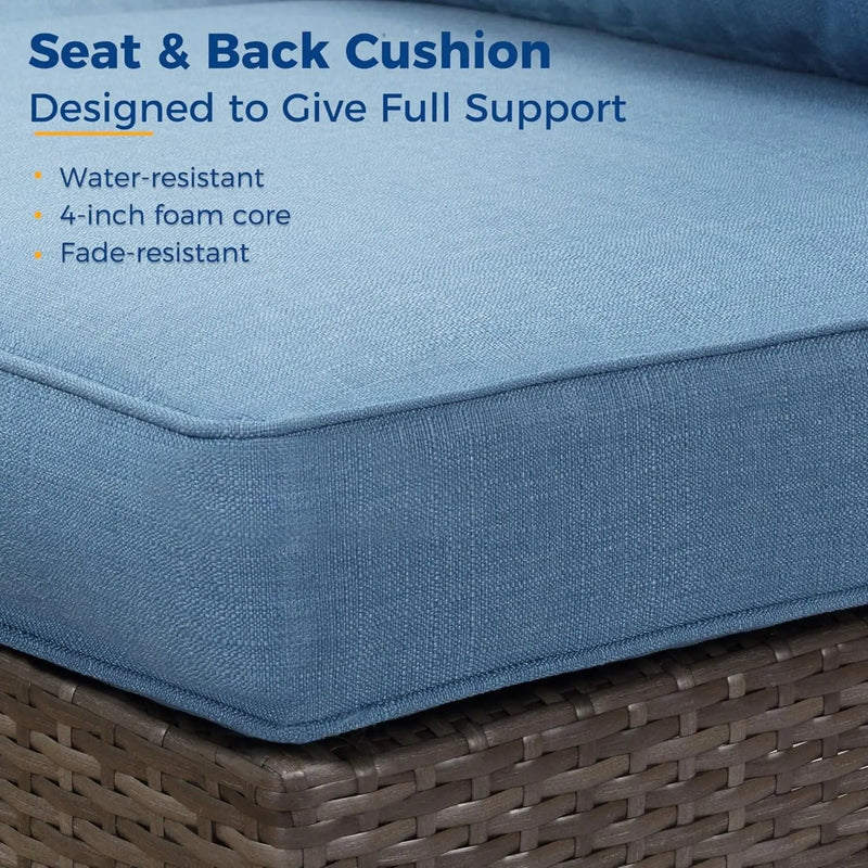 Armless Patio Sofa Set, With UV Resistant Frame And Waterproof Cushions - Blue / Brown