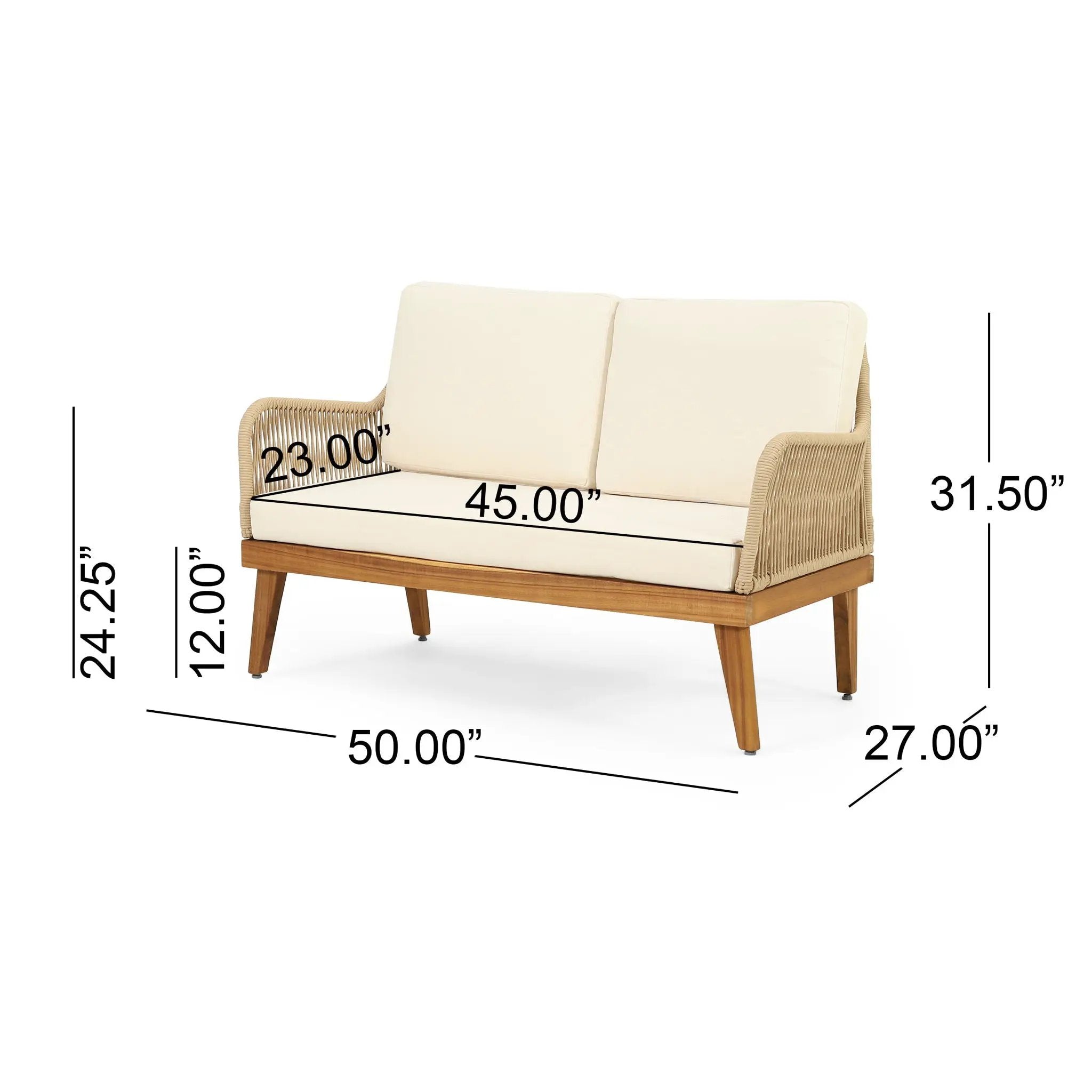 Hueber Outdoor And Rope 4 Seater Chat Set With Cushions - Teak by HouseOfZazla