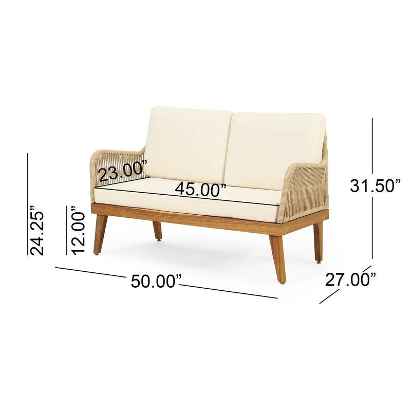 Hueber Outdoor And Rope 4 Seater Chat Set With Cushions - Teak by HouseOfZazla