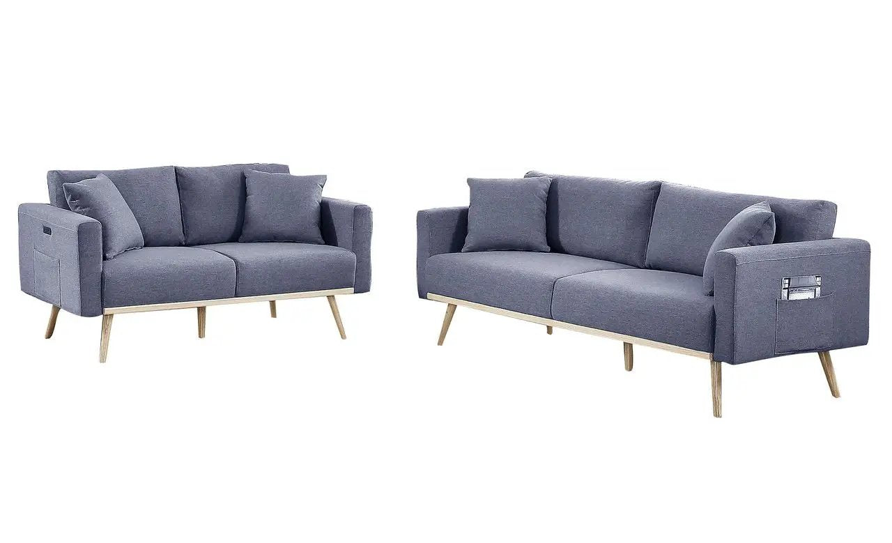 Easton - Fabric Living Room Set With USB Charging Ports Pockets And Pillows (Set of 2) by Unique Piece Furniture