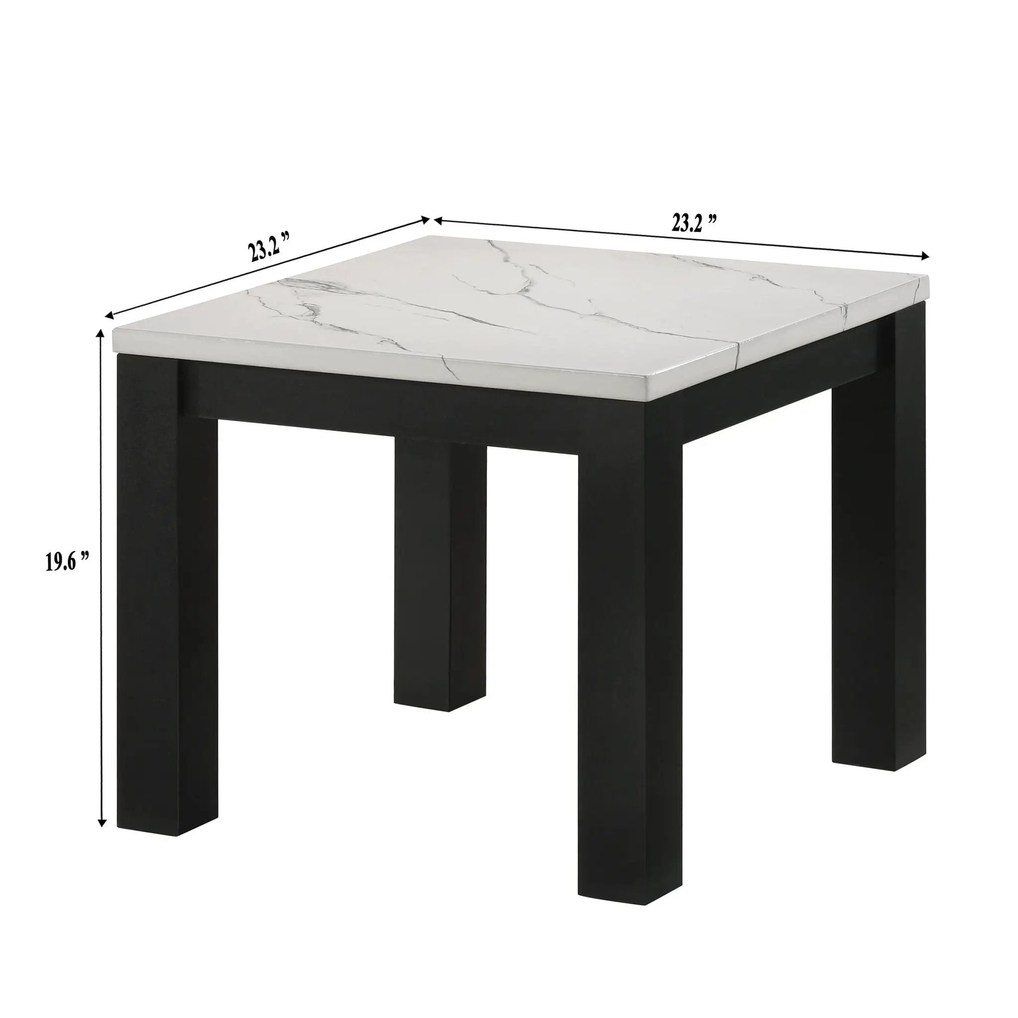 Modern 3 Piece Living Room Table Set With Faux Marble Top Wooden - Black / White by Unique Piece Furniture