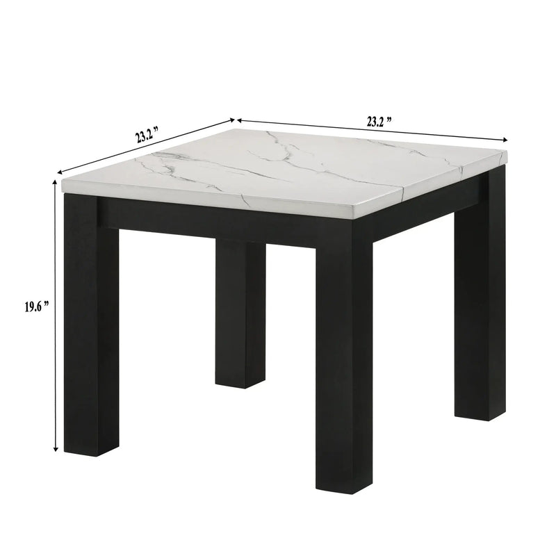 Modern 3 Piece Living Room Table Set With Faux Marble Top Wooden - Black / White by Unique Piece Furniture